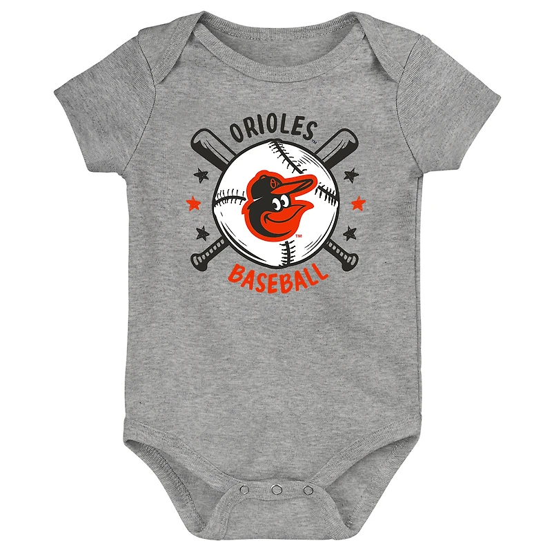 Ensemble de 3 bodies Batter Up pour bébé Orange Baltimore Orioles