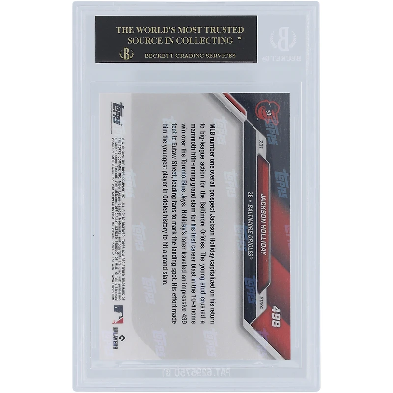 Jackson Holliday Baltimore Orioles 2024 Topps Now Joyeuses fêtes ! Premier coup de circuit en MLB : Grand Chelem 31/07/24 Black Label #498 BGS Carte recrue authentifiée 10 - Sous-catégories 10,10,10,10
