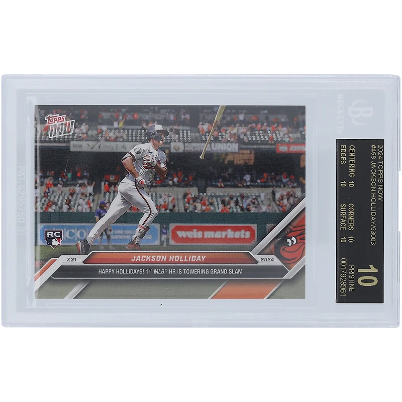 Jackson Holliday Baltimore Orioles 2024 Topps Now Joyeuses fêtes ! Premier coup de circuit en MLB : Grand Chelem 31/07/24 Black Label #498 BGS Carte recrue authentifiée 10 - Sous-catégories 10,10,10,10
