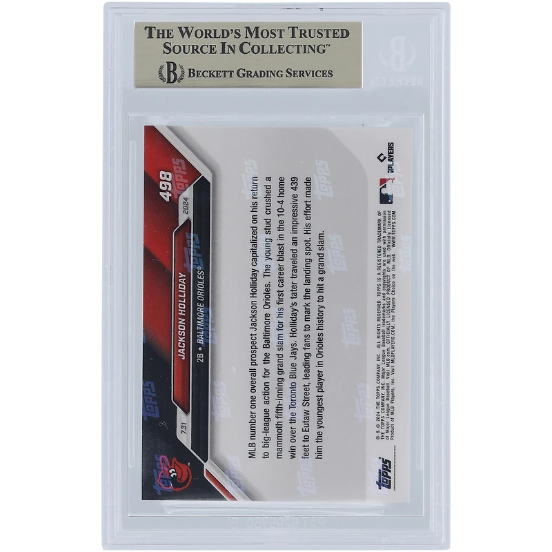 Jackson Holliday Baltimore Orioles 2024 Topps maintenant Joyeuses fêtes ! Premier coup de circuit en MLB : Grand Chelem 31/07/2024 #498 BGS Carte recrue authentifiée 10 - Sous-catégories 10, 10, 10, 9,5