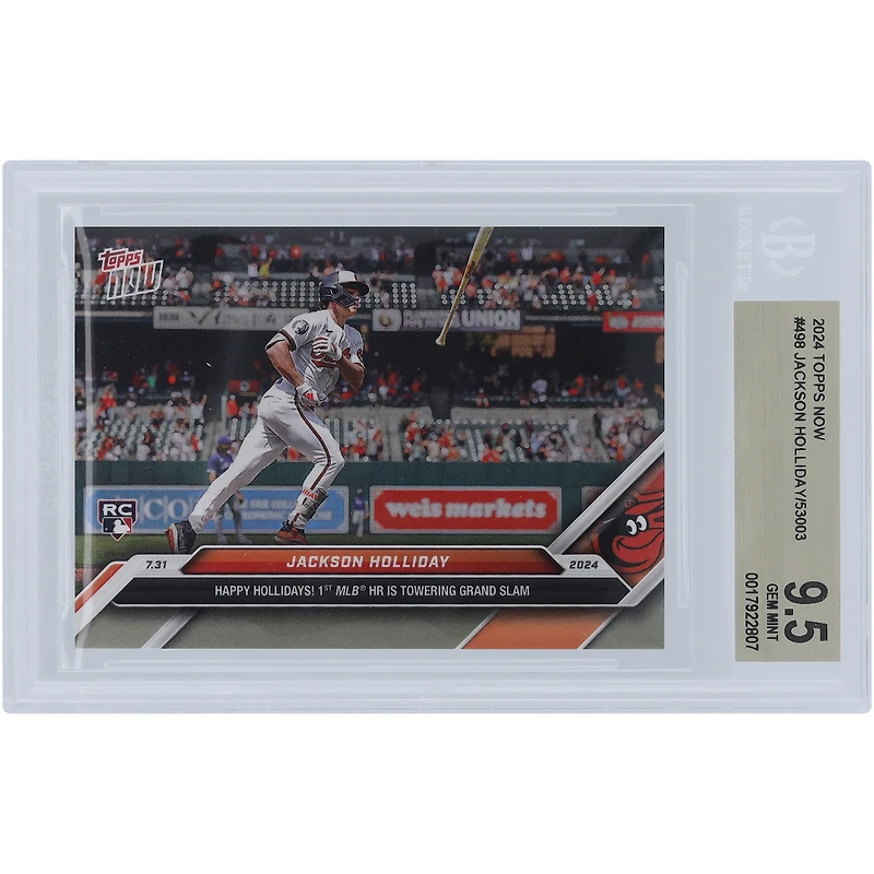 Jackson Holliday Baltimore Orioles 2024 Topps Now Joyeuses fêtes ! Premier coup de circuit en MLB : Grand Chelem 31/07/2024 #498 BGS Carte recrue authentifiée 9.5