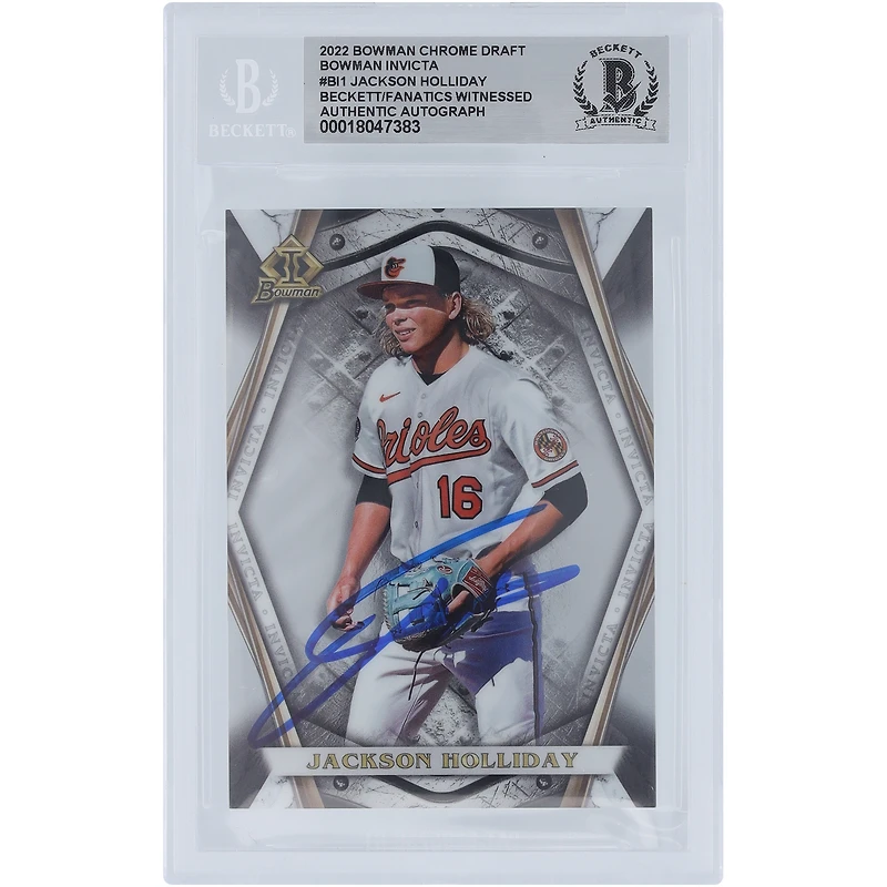 Jackson Holliday Baltimore Orioles Autographié 2023 Bowman Chrome Draft Invicta #BI-1 Beckett Fanatics Witnessed Authenticated Card