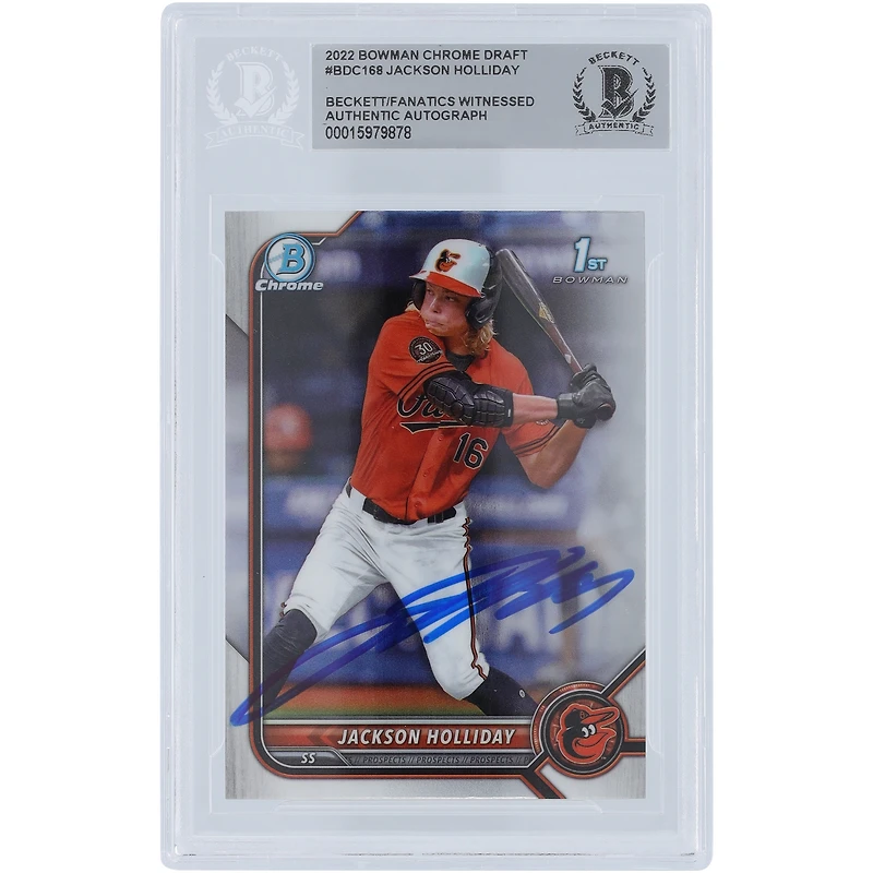 Jackson Holliday Baltimore Orioles Autographié 2022 Bowman Chrome Draft #BDC-168 Beckett Fanatics Witnessed Authenticated Card