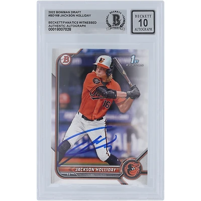 Jackson Holliday Baltimore Orioles Autographié 2022 Bowman Draft 1er Bowman #BD-168 Beckett Fanatics Témoin Authentifié 10 Carte