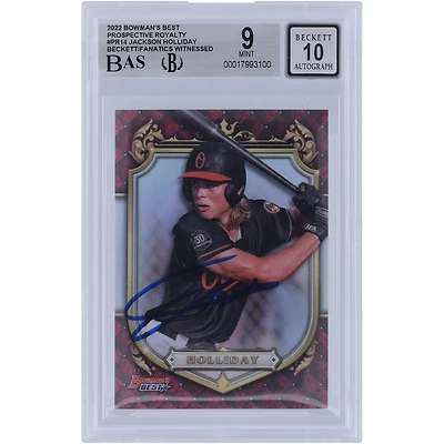 Jackson Holliday Baltimore Orioles a autographié la meilleure carte de royauté prospective Bowman's 2022 #PR-14 Beckett Fanatics Witnessed Authenticated 9/10 Card