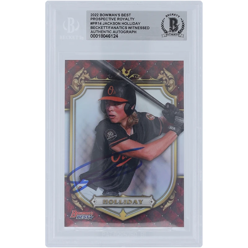 Jackson Holliday Baltimore Orioles a autographié la meilleure carte authentifiée de Bowman's 2022, le meilleur potentiel de la royauté #PR-14 Beckett Fanatics