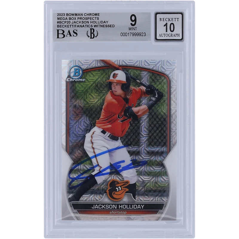 Jackson Holliday Baltimore Orioles Autographié 2023 Bowman Chrome Prospects Mega Box #BCP-20 Beckett Fanatics Witnessed Authenticated 9/10 Card
