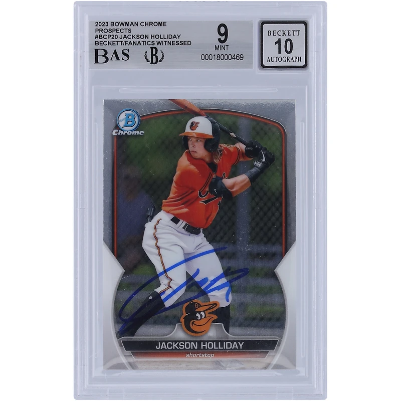 Jackson Holliday Baltimore Orioles Autographié 2023 Bowman Chrome Prospects #BCP-20 Beckett Fanatics Witnessed Authenticated 9/10 Card