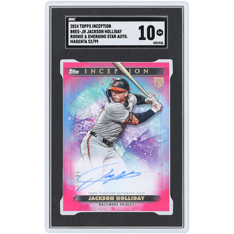 Jackson Holliday Baltimore Orioles Autographed 2024 Topps Inception Magenta Rookie & Emerging Star #BRES-JH #52/99 SGC Authenticated 10 Rookie Card