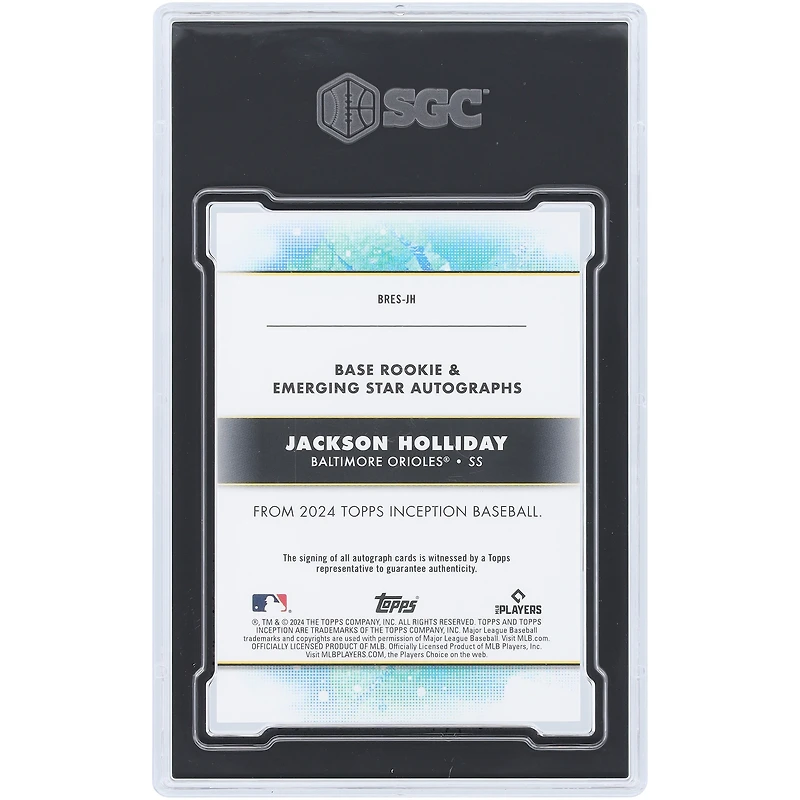 Jackson Holliday Baltimore Orioles Autographed 2024 Topps Inception Magenta Rookie & Emerging Star #BRES-JH #52/99 SGC Authenticated 10 Rookie Card