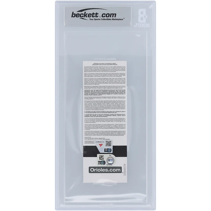 Jackson Holliday Baltimore Orioles a dédicacé le billet de 8 authentifié pour ses débuts à domicile, dont les fans de Beckett ont été témoins, du 12 avril 2024