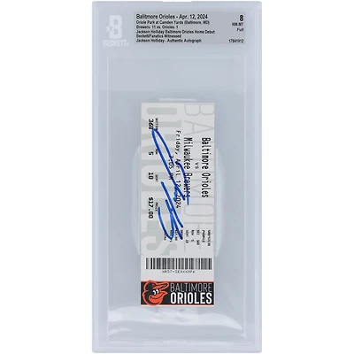 Jackson Holliday Baltimore Orioles a dédicacé le billet de 8 authentifié pour ses débuts à domicile, dont les fans de Beckett ont été témoins, du 12 avril 2024