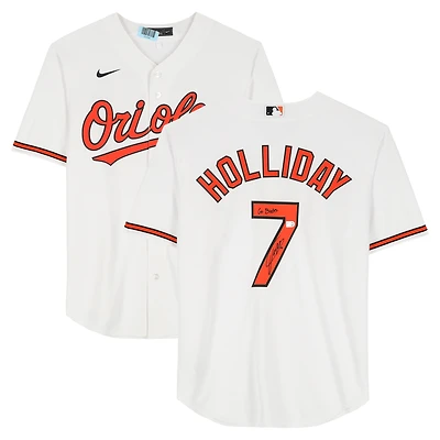 Maillot réplique blanc Nike autographié par Jackson Holliday des Orioles de Baltimore avec inscription « Go Birds »