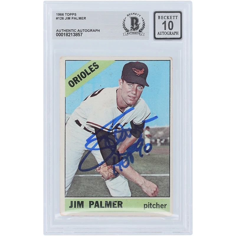 Jim Palmer Baltimore Orioles Autographié 1966 Topps #126 Beckett Fanatics Witnessed Authentifié 10 Rookie Card avec l'inscription "HOF 90"