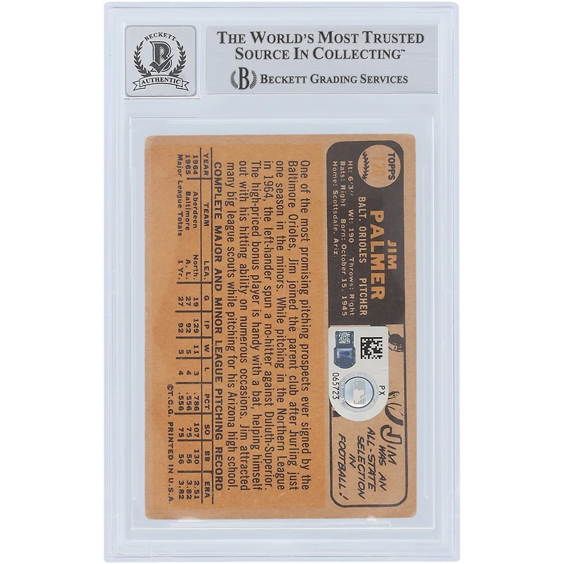 Jim Palmer Baltimore Orioles Autographed 1966 Topps #126 Beckett Fanatics Witnessed Authenticated Rookie Card with "HOF 90" Inscription