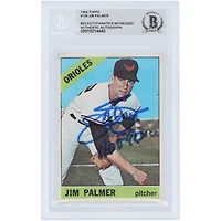 Jim Palmer Baltimore Orioles a autographié la carte Topps n° 126 Beckett de 1966, carte de recrue authentifiée avec l'inscription « HOF 90 » et a été vu par des fanatiques.