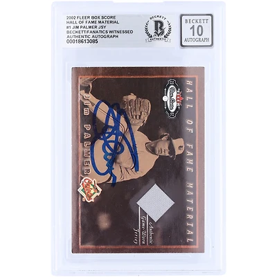 Carte autographiée de Jim Palmer (Baltimore Orioles) de 2002, Fleer Box Score, HOF Material GU Relic #HOF-JM Beckett, authentifiée par Fanatics Witnessed (n° 10).