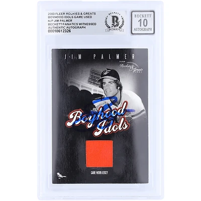 Carte autographiée de Jim Palmer (Baltimore Orioles), collection Fleer Rookies & Greats Boyhood Idols GU Relic 2003, numéro BI-JP, authentifiée par Beckett Fanatics Witnessed (n° 10), numérotée 10/615.