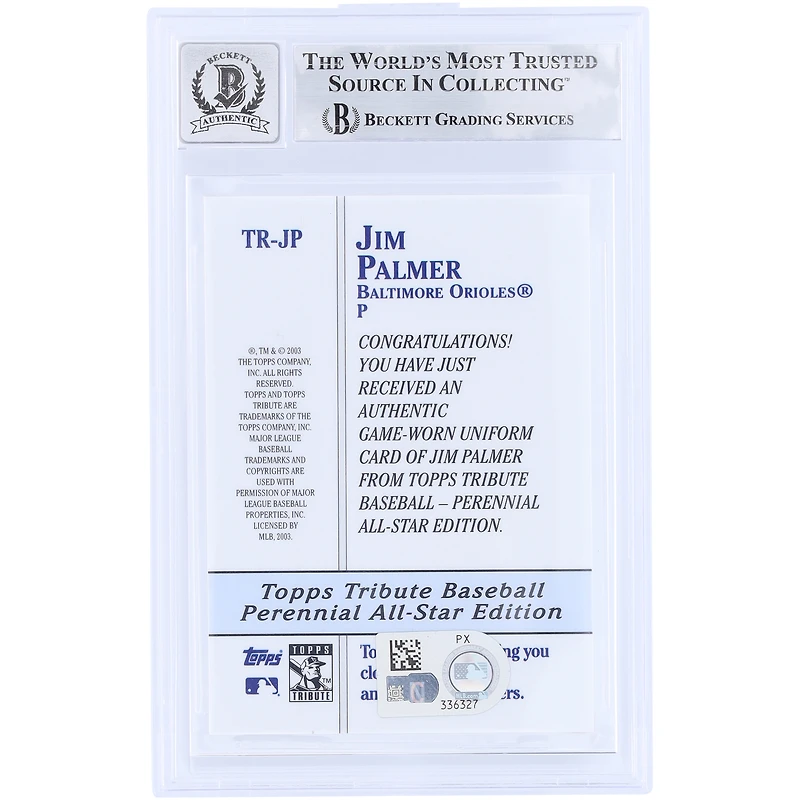 Jim Palmer Baltimore Orioles Autographed 2003 Topps Tribute Perennial All-Star GU Relic #TR-JP Beckett Fanatics Witnessed Authenticated /10 Card