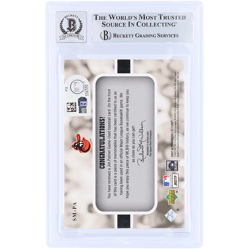 Jim Palmer Baltimore Orioles Autographed 2007 Upper Deck Ultimate Collection Ultimate Star Materials GU Relic #SM-PA Beckett Fanatics Witnessed Authenticated 10 Card