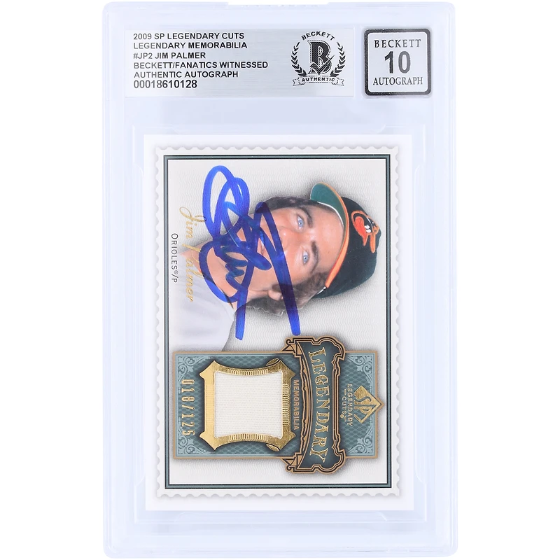 Carte autographiée de Jim Palmer (Baltimore Orioles), 2009 Upper Deck SP Legendary Cuts Legendary Memorabilia GU Relic #LM-JP2 #/125, authentifiée par Beckett Fanatics Witnessed (10 cartes).