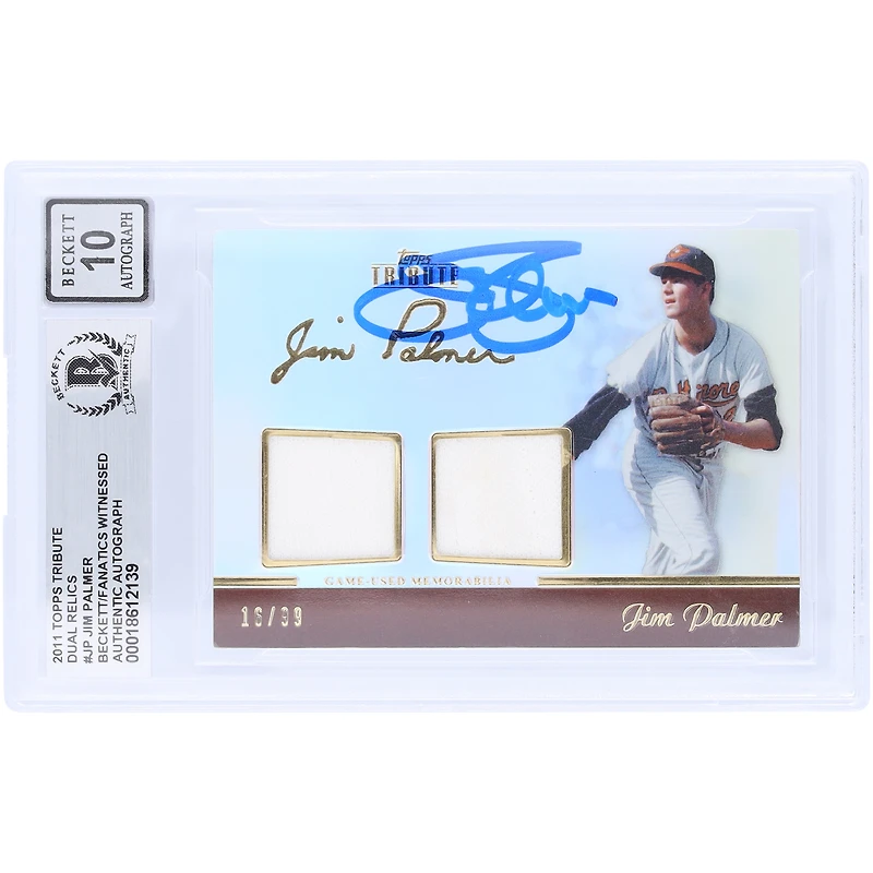 Jim Palmer Baltimore Orioles Autographed 2011 Topps Tribute Dual GU Relic #TDR-JP #/99 Beckett Fanatics Witnessed Authenticated 10 Card
