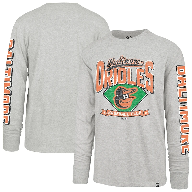 T-shirt Franklin gris à manches longues pour homme, modèle grand et grand, des Baltimore Orioles, de couleur grise vieillie, 1947