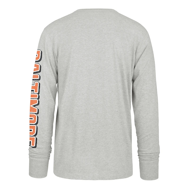 T-shirt Franklin gris à manches longues pour homme, modèle grand et grand, des Baltimore Orioles, de couleur grise vieillie, 1947
