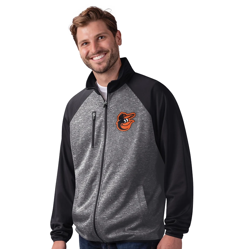 Veste de survêtement à glissière complète G-III Sports by Carl Banks pour homme, noire, Baltimore Orioles Runners Raglan