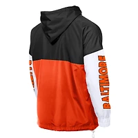 Coupe-vent à capuche entièrement zippé et blocs de couleurs pour homme New Era Orange/Noir Baltimore Orioles