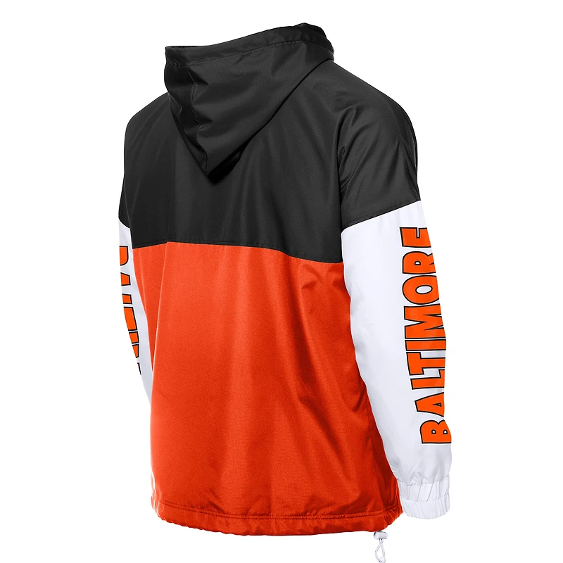 Coupe-vent à capuche entièrement zippé et blocs de couleurs pour homme New Era Orange/Noir Baltimore Orioles