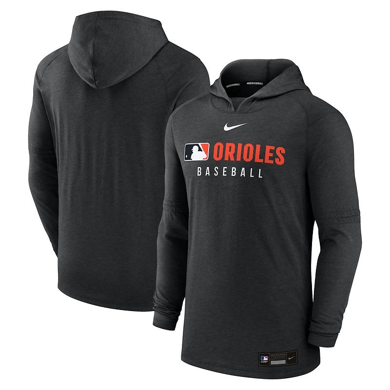 Men's Nike Heather Black Baltimore Orioles Authentic Collection Tri-Blend Dri-FIT Hoodie