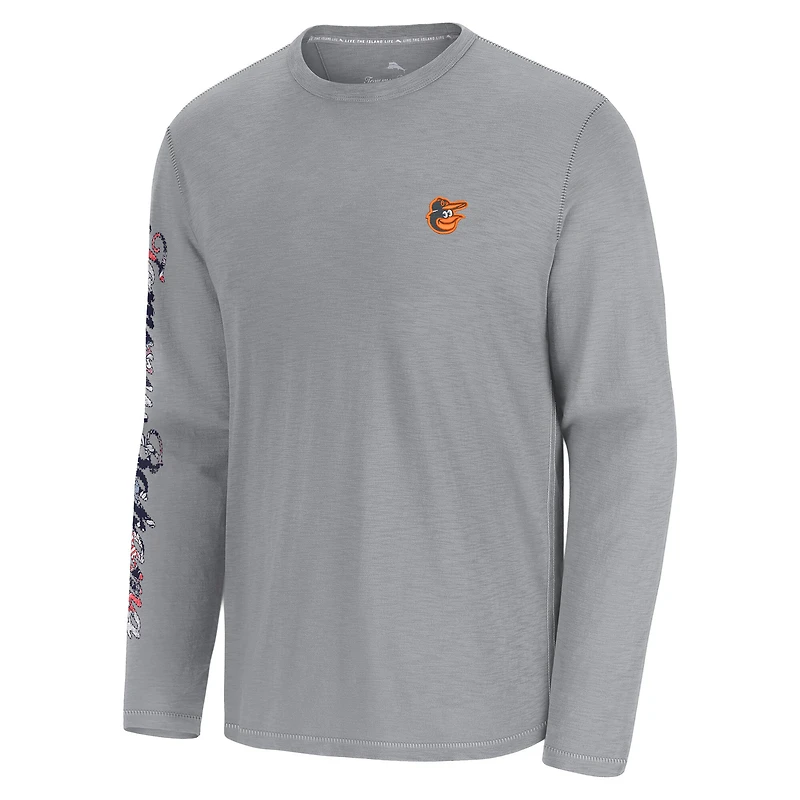 Men's Tommy Bahama  Gray Baltimore Orioles Tropic Curveball Lux Long Sleeve T-Shirt