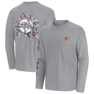 T-shirt à manches longues Tommy Bahama gris Baltimore Orioles Tropic Curveball Lux pour homme