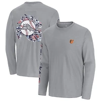 T-shirt à manches longues Tommy Bahama gris Baltimore Orioles Tropic Curveball Lux pour homme