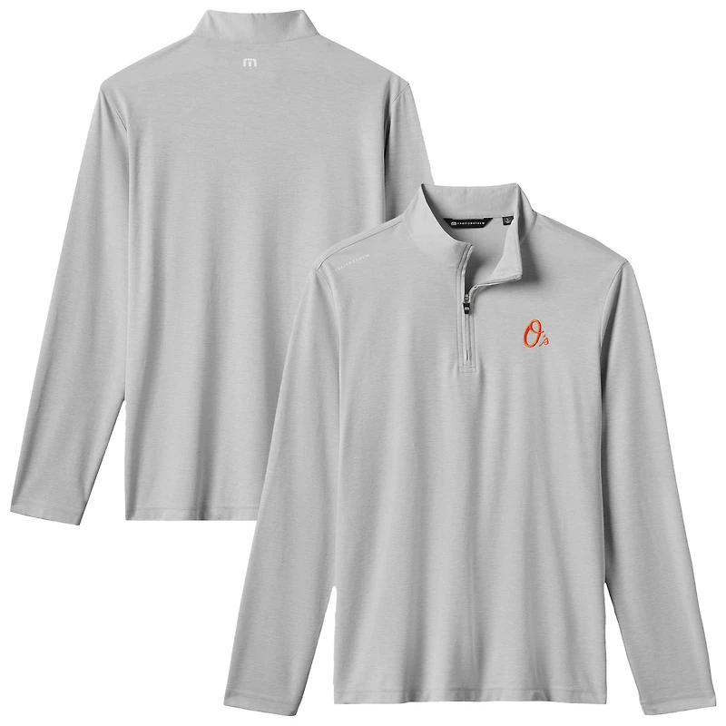 Men's TravisMathew  Gray Baltimore Orioles Time to Tailgate Tri-Blend Quarter-Zip Pullover