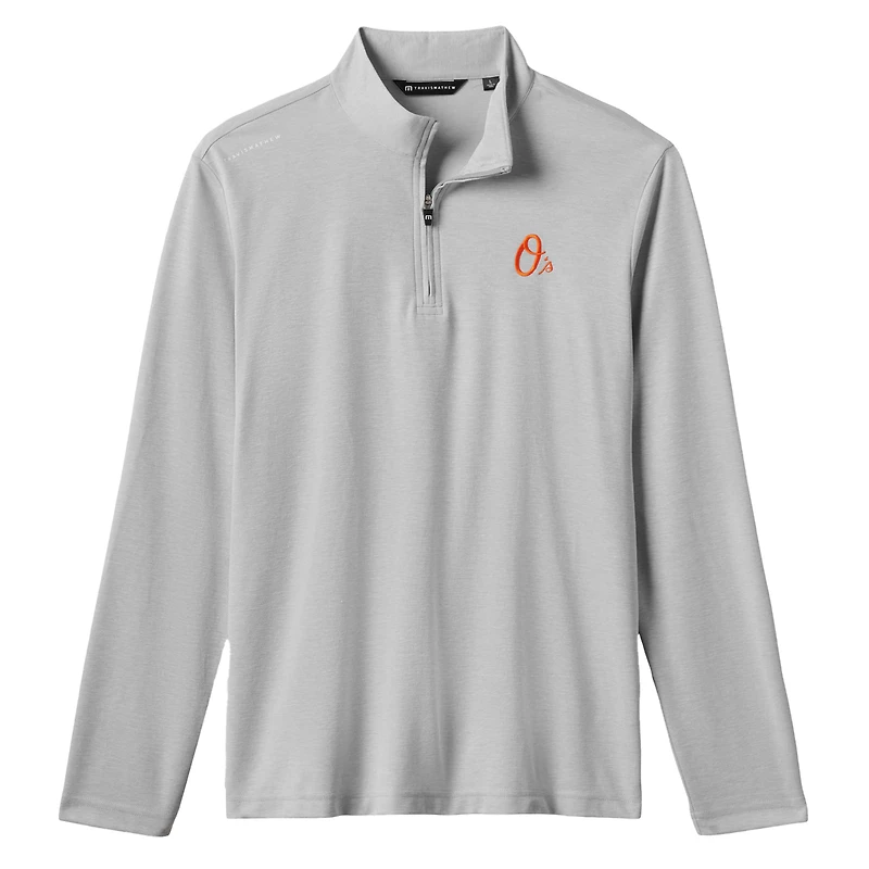 Men's TravisMathew  Gray Baltimore Orioles Time to Tailgate Tri-Blend Quarter-Zip Pullover