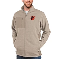 Men's Antigua Oatmeal Baltimore Orioles Course Full-Zip Jacket