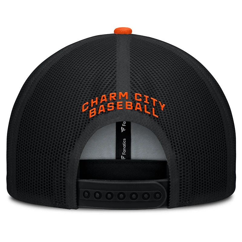 Men's Baltimore Orioles Fanatics Black/Orange Cutoff Adjustable Trucker Hat