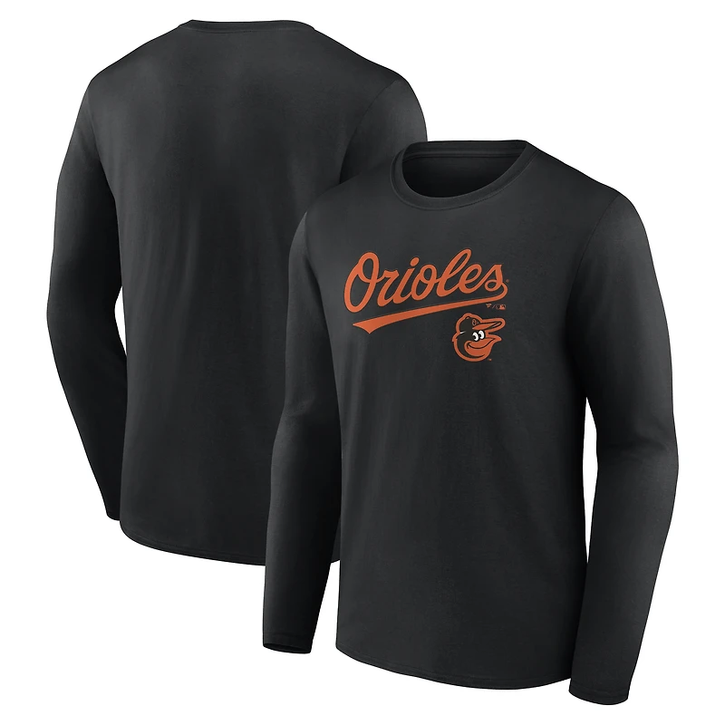 T-shirt noir à manches longues pour homme, équipe des Orioles de Baltimore