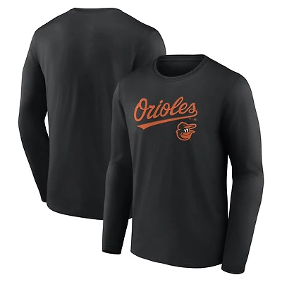 T-shirt noir à manches longues pour homme, équipe des Orioles de Baltimore