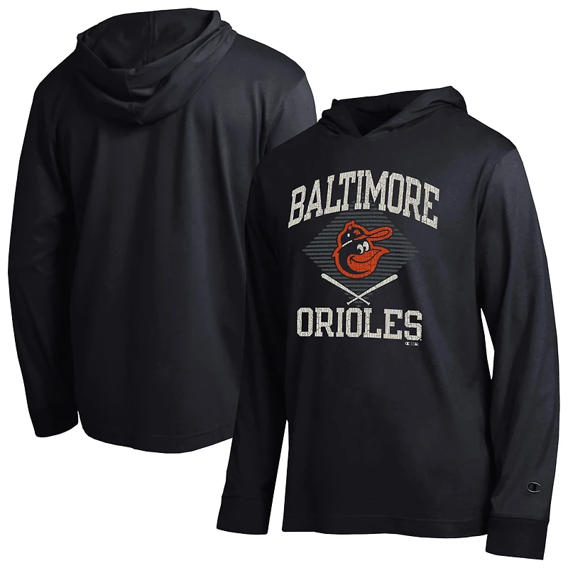 Men's Champion Black Baltimore Orioles Cooperstown Hooded Long-Sleeve T-Shirt