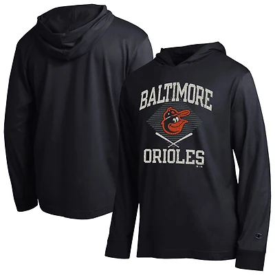 Men's Champion  Black Baltimore Orioles Cooperstown Hooded Long-Sleeve T-Shirt