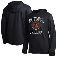 Men's Champion  Black Baltimore Orioles Cooperstown Hooded Long-Sleeve T-Shirt