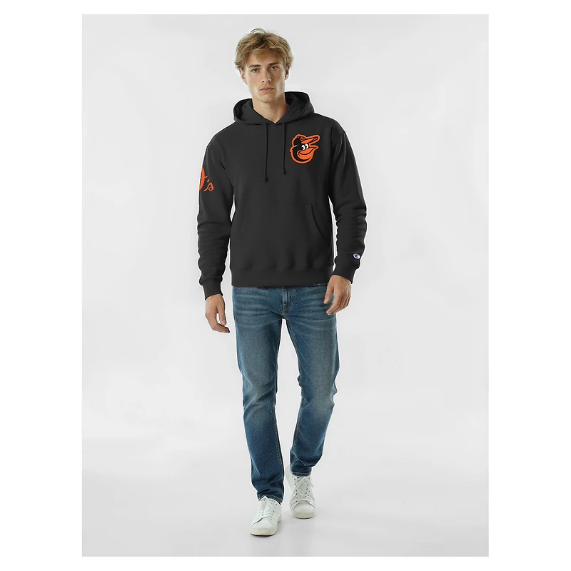 Men's Champion Black Baltimore Orioles Reverse Weave Chenille Hoodie