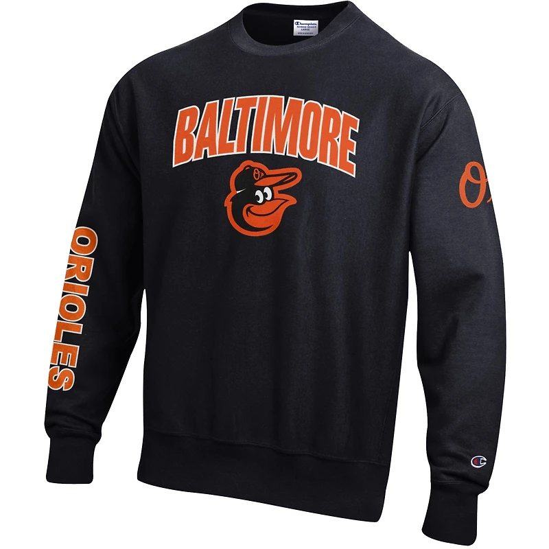 Men's Champion  Black Baltimore Orioles Reverse Weave Chenille Sweatshirt