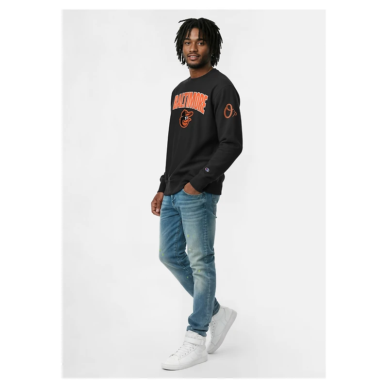 Sweat-shirt Champion noir Baltimore Orioles en chenille à tissage inversé pour homme
