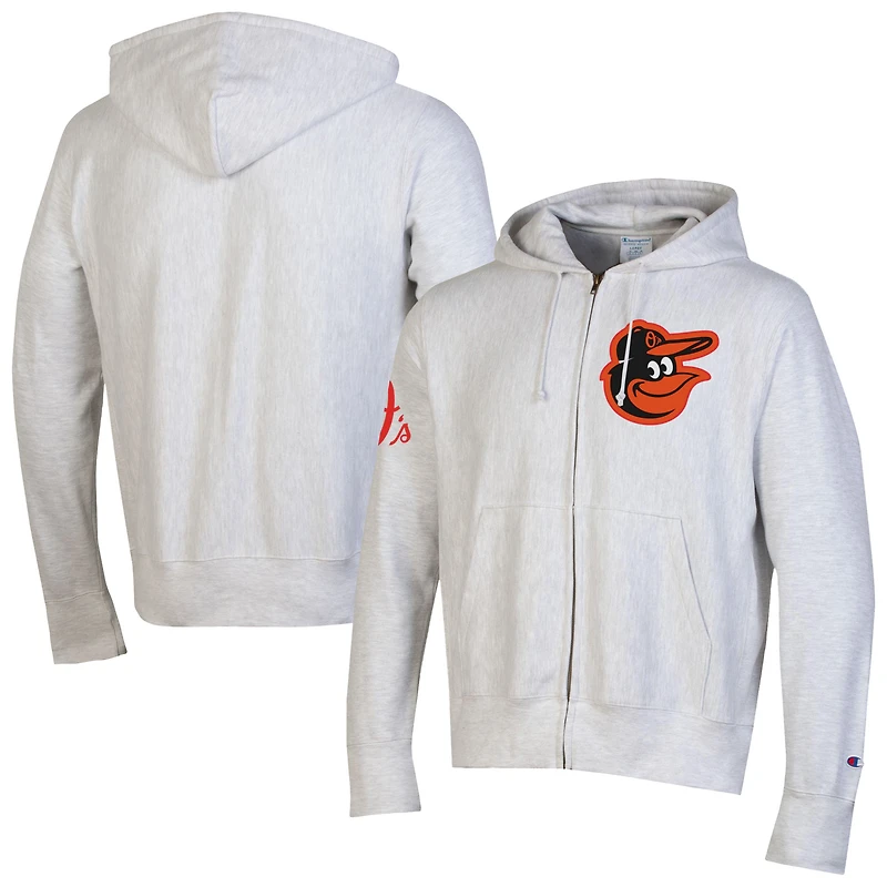 Men's Champion  Gray Baltimore Orioles Reverse Weave Chenille Full-Zip Hoodie