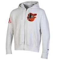 Men's Champion  Gray Baltimore Orioles Reverse Weave Chenille Full-Zip Hoodie