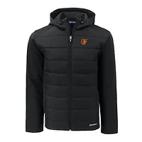 Sweat à capuche entièrement zippé en tissu recyclé Evoke Hybrid Eco Softshell pour homme, coupeur et buck, noir, Baltimore Orioles, grandes tailles